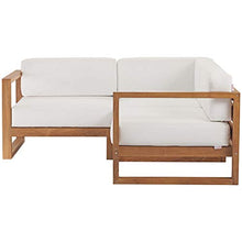 Modway EEI-4255-NAT-WHI-SET Upland Patio Teak Wood 3-Piece Sectional Sofa Set, Natural White