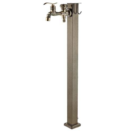Vertical Square Garden Water Column with Full Copper Faucet, Freestanding Hose Stand, Decorative Water Feature Fountain Water Dispenser Hydrant (96Cm/37.8In)