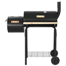 Coespram Classic Charcoal BBQ Offset Smoker Grill, Heavy Duty Steel Outdoor Barbecue Cooker with Wood Shelves, Thermometer, 3 Chrome Grids and Wheels for Patio Cooking
