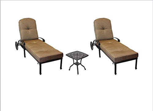 Elizabeth Outdoor Patio 3pc Chaise Lounges Set Dark Bronze Cast Aluminum (Sesame)