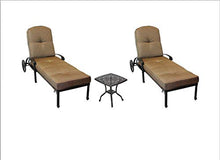 Patio Land Elizabeth Outdoor Patio 3pc Chaise Lounges Set Dark Bronze Cast Aluminum Walnut