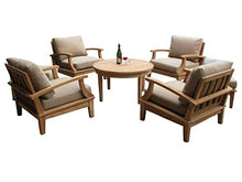 WholesaleTeak Somer 5 Pc Lounge Chair Set with Cushions - 4 Chairs & 36" Round Coffee Table, Canvas Antique Beige
