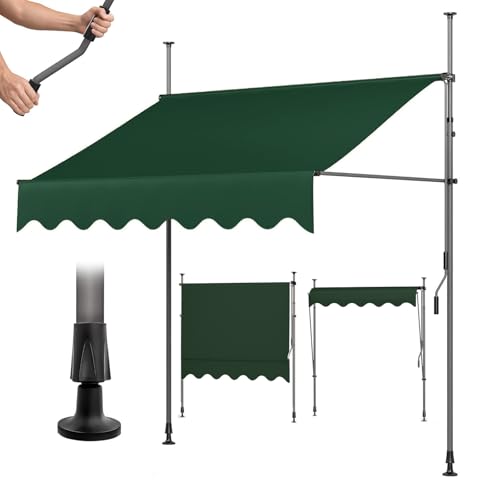 Manual Retractable Awning Balcony Window Sun Shade Shelter, Folding Umbrellas Outside, Waterproof Canvas, Sturdy Heavy-Duty Frame, Canopy for Outdoor Patio Deck Garden Dining Room(Dark-Green,400cm)