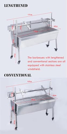 JARYANNIX Rotisserie Charcoal Grill, Stainless Steel BBQ Grill with Adjustable Height, 44.5" Portable Grill for Outdoor Parties and Backyard Use 110V 15W