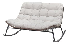 WEALTHOUSE Double Wide Rocking Loveseat Outdoor Egg Chair with Plush Dual Layer Cushions, PE Rattan Frame, 2 Person Rocker Lounge Seat for Patio Garden Balcony Backyard Porch Poolside Relaxation