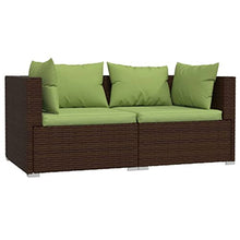 Todiikf Patio Loveseat with Cushions, Brown Poly Rattan 2-Seater Outdoor Sofa for Garden Backyard, Modular Wicker Sectional Couch with Steel Frame and Green Pillows, 55.1 Inch Length