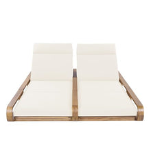 Merax Double Chaise Lounge Chair Outdoor, 4-Position Adjustable Backrest & Headrest for Each Seat, Modern 79" Large Acacia Wood Pool Lounge with 4-Fold Cushions for Patio Garden Beach, Beige+Teak