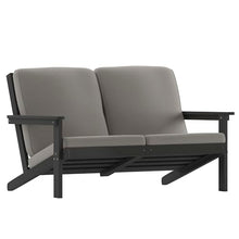 Flash Furniture Poly Resin Adirondack Loveseat, Black/Charcoal Cushions