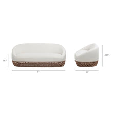 Jennifer Taylor Home Willow 71" Upholstered Woven Patio Deep Seating Sofa, Golden Brown Wicker Frame, Wheat Beige, Wheat Beige Axroma Olefin