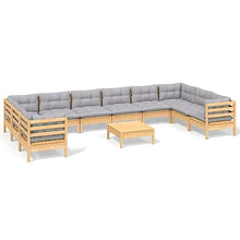 KPOTUERTU 11 Piece Pinewood Patio Lounge Set with Gray Cushions