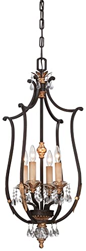 Metropolitan Lighting Bella Cristallo Pendant 4-Light 240 Watts French Bronze with Gold Leaf Highlights