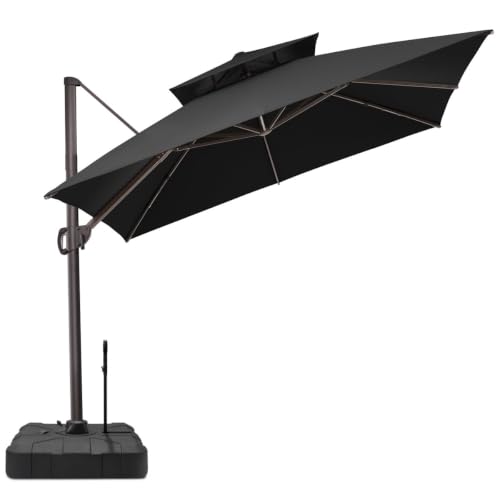 OROTLECT 10'×10' Double-top Square Patio Cantilever Umbrella With Base – Effortlessly Movable by One Person