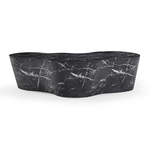 TOV Furniture Slab 59" Concrete Indoor/Outdoor Coffee Table in Faux Black Marble