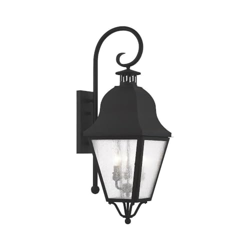 Livex Lighting 2555-04 Outdoor Wall Lantern with Seeded Glass Shades, Black