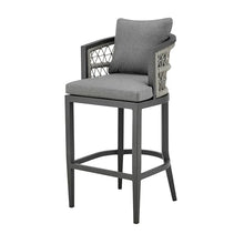 Benzara Hosa 30 Inch Outdoor Patio Barstool Chair Gray Aluminum Woven Rope Grey