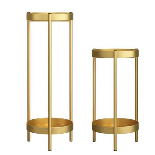 CWAUTO Combination: Two Pieces Metal Plant Rack Organizer Flower Pot Holder Shelves Planter Display Storage Shelf for Home Garden Patio Bathroom Office Living Room Balcony Corner, Gold
