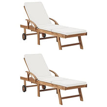 WANGKENSU Sun Loungers with Cushions 2 pcs,Outdoor Wood Lounge Chaise, Lounger for Pool,Beach Sun Tanning Chair,Outdoor Bed,Patio Deck Chair, Solid Teak Wood Red (Cream 76.8" x 23.4" (L x W))