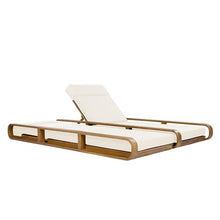 Merax Double Chaise Lounge Chair Outdoor, 4-Position Adjustable Backrest & Headrest for Each Seat, Modern 79" Large Acacia Wood Pool Lounge with 4-Fold Cushions for Patio Garden Beach, Beige+Teak