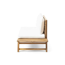 Great Deal Furniture Jessie Outdoor Wooden Loveseat with Cushions, White and Teak Finish,309174