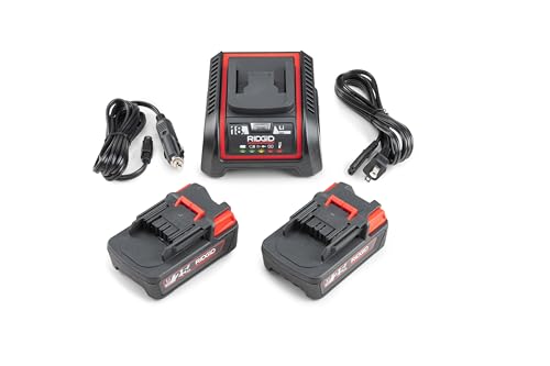 RIDGID 66013 18V 5.0Ah Advanced Lithium Batteries with Charger, Built-in LED Indicators, Compatible with RP350, RP340, RE6, RE600, RE60, CS65x, CS12x, CS6x Versa, Set of 2