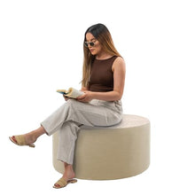 FDP 36" Round Oversized Outdoor Ottoman Featuring Sunbrella Two-Tone - Weather-Resistant, Fade-Resistant, Fully Assembled Patio Furniture for Backyard or Poolside Seating, 18" H - Flax/Sand