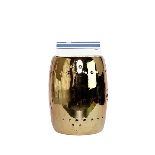 LINKIO Garden Stool Gold & Silver Plated Decorative Garden Stool - Porcelain Ceramic Drum Stool for Home Decor & Dressing Room Ottomans(B)