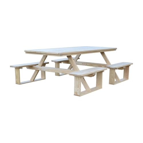 Keystone Amish Co. Pressure Treated Pine Walk-in Picnic Table, Heavy-Duty Outdoor Wooden Patio Table with Benches, Weather-Resistant, Made in USA (Unfinished, No Umbrella Hole)