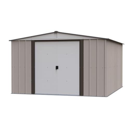 Arrow Classic Outdoor Steel Storage Shed, 10 x 12 ft, Taupe/Eggshell