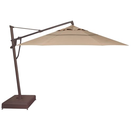 Treasure Garden AKZ PLUS Cantilever Umbrella 13' Sunbrella Heather Beige Canopy and Bronze Frame with Stationary Base