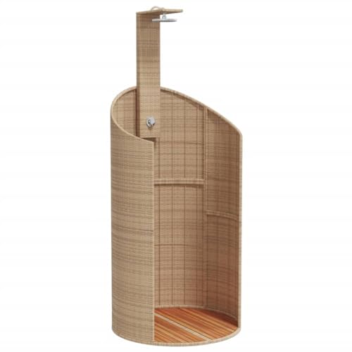 vidaXL Outdoor Shower, Swimming Pool Shower with Rotatable Spray, Patio Furniture for Garden Backyard, Beige Poly Rattan and Acacia Wood