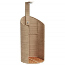 LPERTGFHU Outdoor Shower Freestanding Garden Pool Shower with Acacia Wood Base, 39.4x39.4x95.1 Inch Poly Rattan Water Feature for Backyard Patio