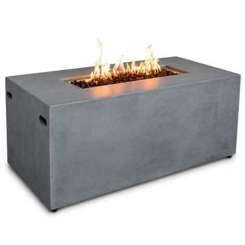 Golden Flame 55-Inch Rectangle Propane Fire Pit Table – Hidden Tank Outdoor Gas Fire Table for Patio & Backyard – Modern Concrete Fire Pit with Push Button Ignition – Natural Gray