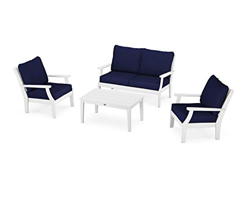POLYWOOD® Braxton 4-Piece Deep Seating Chair Set in White/Navy