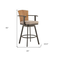 HomeRoots 40" Brown Metal Swivel Outdoor Counter Height Bar Chair with Footrest Brown