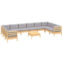 RJPLMFV 11 Piece Patio Lounge Set with Gray Cushions Solid Wood Outdoor
