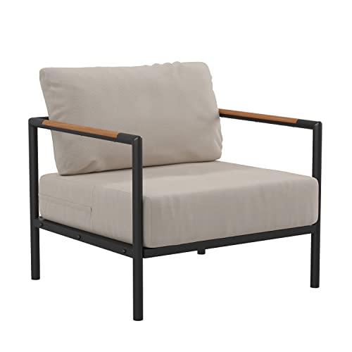 Flash Furniture Patio Chair with Cushions, Black/Beige