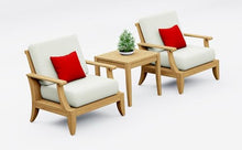 WholesaleTeakFurniture Lagos 3 Piece Teak Wood Lounge Chair Set: 2 Lounge Chairs & Square Side Table with Cushions in Outdoor Sunbrella Fabric #5404 Canvas Natural