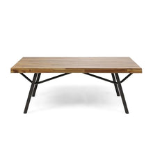 Benzara Patio Coffee Table, Slatted Top, Brown Iron, 50 Inch Teak Brown Acacia