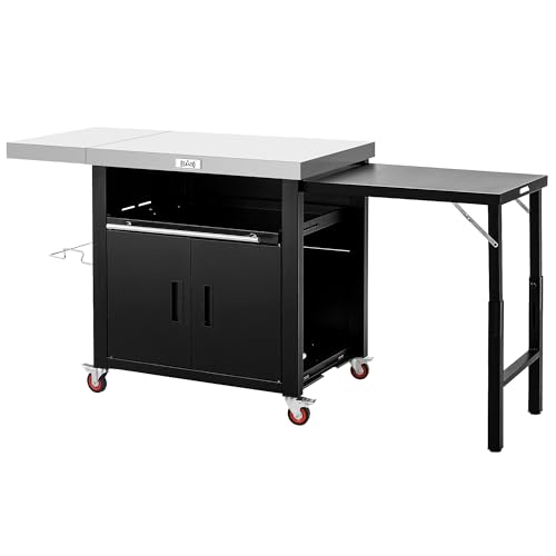 Feasto Outdoor Kitchen Island with Cabinet, 74” x 26” Rolling Grill Table