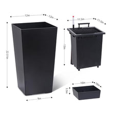 Merxent 22.4 Inch Tall Planter Set of 2, Indoor ＆ Outdoor Black Taper Planter with Shelf Insert, Self-Absorbing Plastic Flower Pots, Large Resin Plant Pots for Outdoor Plants and Front Porch Decor