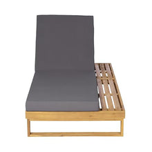 Merax 4-Piece Teak Finish Acacia Wood Chaise Lounge with 4-Inch Dark Grey 2-Fold Cushion Set, 4-Position Adjustable Outdoor Patio Lounger with Flat Side Surface, for Poolside