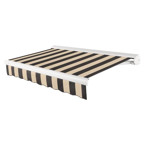 Awntech 20' Full Cassette Left Motor (20' x 10') Retractable Patio Awning, Black/Tan Stripe