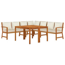 LKJVFCPW 7 Piece Patio Dining Set, Acacia Wood Outdoor Furniture with Cushions, Modular Garden Sofa and Table Set, Rustic Terrace Seating Group, Brown