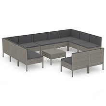HEFZGDB 12 Piece Patio Lounge Set with Cushions Poly Rattan Gray Porch Furniture Patio Table and Chairs Set Outdoor Patio Set Suitable for Lawn, Garden, Poolside.