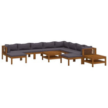 VGLQNRPT Modular Garden Lounge Set, 12-Piece Outdoor Sofa Furniture, Solid Acacia Wood, Dark Grey Cushions, Sectional Patio Seating for 8 People
