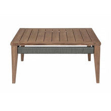 Benzara Kimi 36 Inch Outdoor Coffee Table, Brown Eucalyptus Wood, Woven Rope Apron