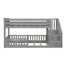 Max & Lily Twin/Twin Low Bunk Bed with Stairs and Guard Rails Grey