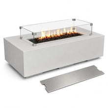 Golden Flame 55-Inch Rectangle Propane Fire Pit Table Bundle with Glass Wind Guard & Stainless Steel Burner Cover – Hidden Tank Outdoor Gas Fire Table, GFRC Concrete Fire Pit, 65,000 BTU - White