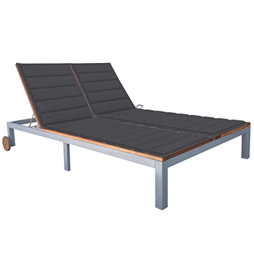 WANGKENSU Sun Lounger with Cushion,Outdoor Chaise Lounge Chairs for Outside, Patio Lounger Pool, Adjustable Recliner Chair for Beach, Backyard,Lawn,Solid Acacia Wood and Galvanized Steel (Anthra