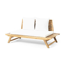 roomfitters Outdoor Teak Loveseat with Cushions, Patio Seating Bench, Natural Teak